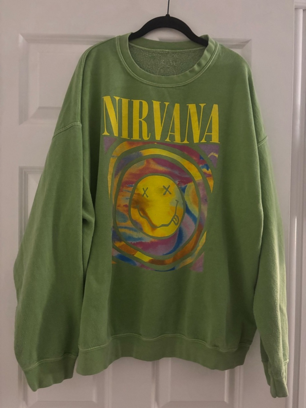 NIRVANA Lime Green Psychedelic Graphic Sweatshirt size label is S/M